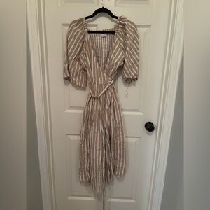 Old Navy Striped Tan Wrap Midi Dress